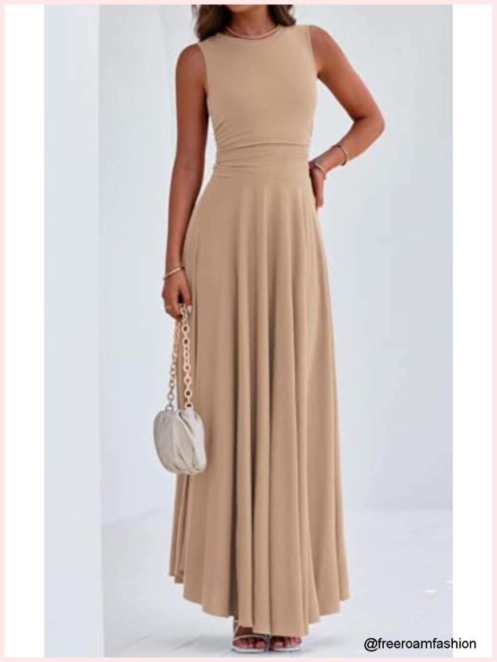 Sleeveless Crewneck A-Line Maxi Dress Stretch Tank Flowy Long Dress - Picture 4 of 6